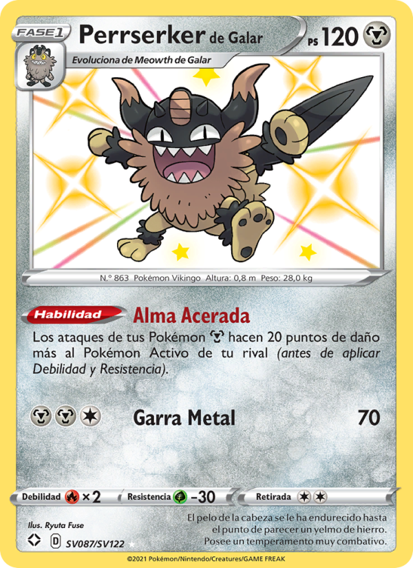 Perrserker de Galar SV087 — Destinos Brillantes (Spanish Pokémon TCG card)