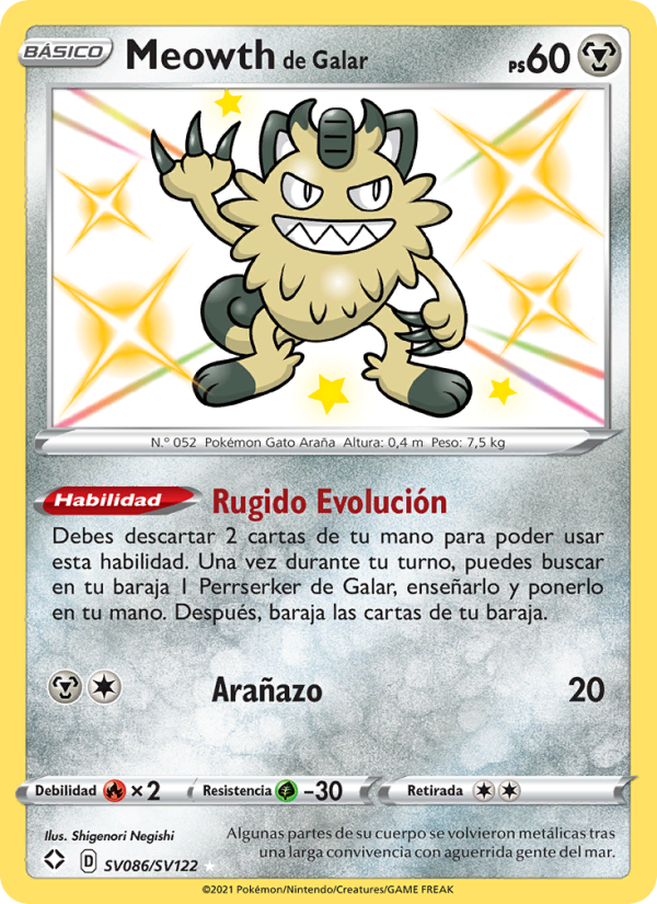 Meowth de Galar SV086 — Destinos Brillantes (Spanish Pokémon TCG card)