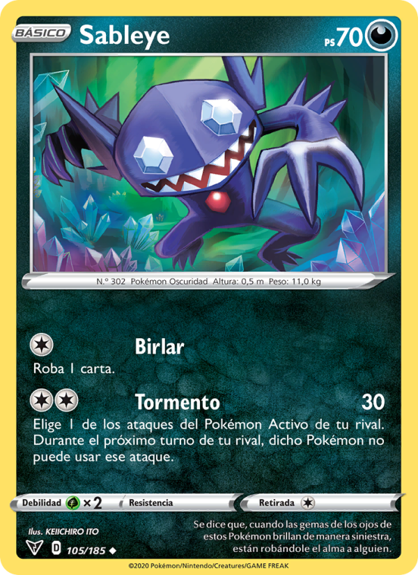 Sableye 105 — Voltaje Vívido (Spanish Pokémon TCG card)