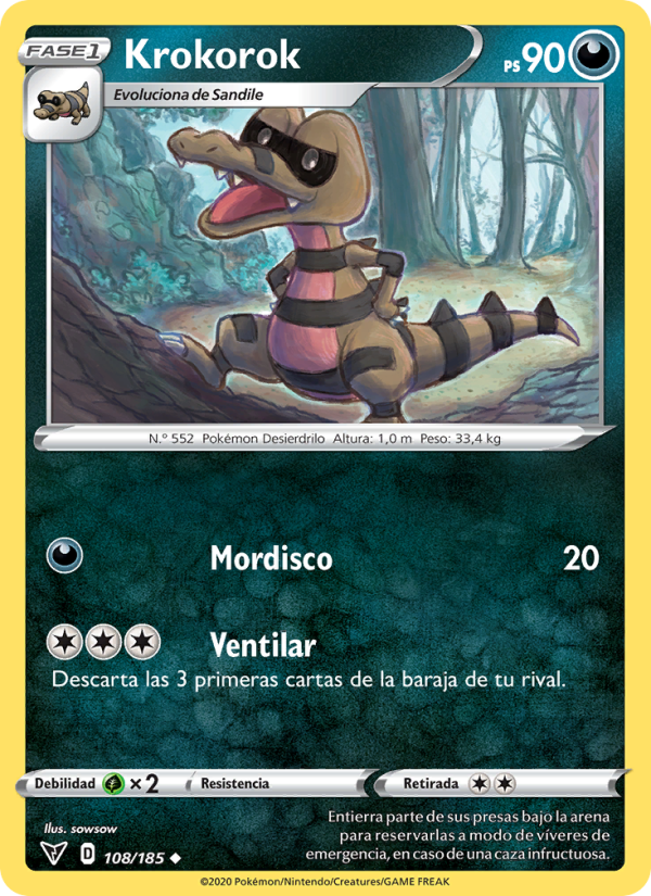 Krokorok 108 — Voltaje Vívido (Spanish Pokémon TCG card)