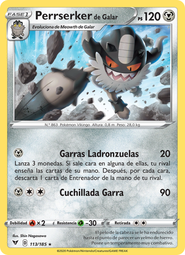Perrserker de Galar 113 — Voltaje Vívido (Spanish Pokémon TCG card)