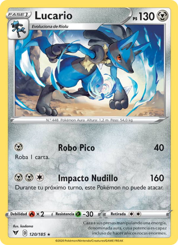 Lucario 120 — Voltaje Vívido (Spanish Pokémon TCG card)