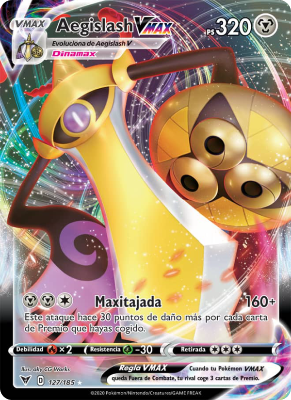 Aegislash VMAX 127 — Voltaje Vívido (Spanish Pokémon TCG card)