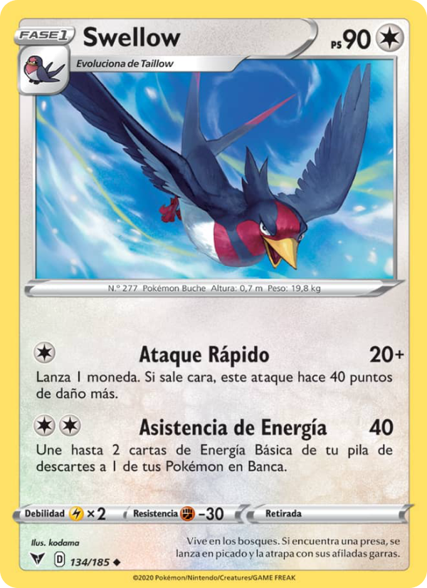 Swellow 134 — Voltaje Vívido (Spanish Pokémon TCG card)