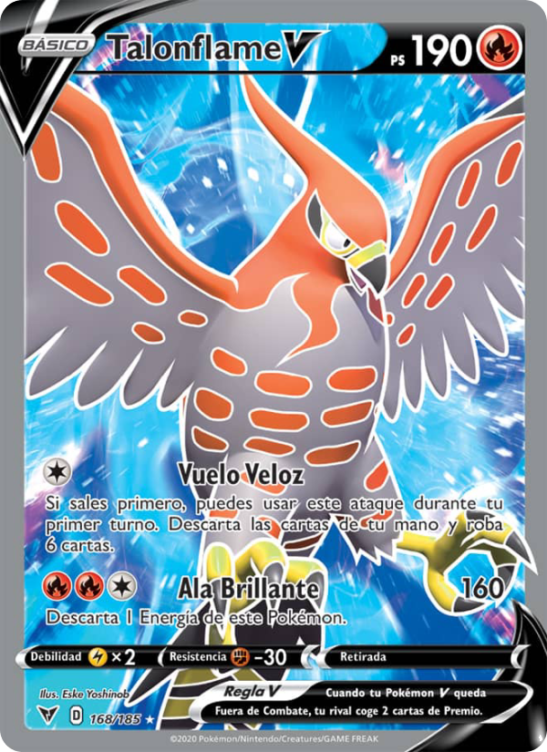 Talonflame V 168 — Voltaje Vívido (Spanish Pokémon TCG card)