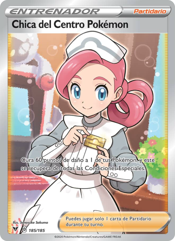 Chica del Centro Pokémon 185 — Voltaje Vívido (Spanish Pokémon TCG card)