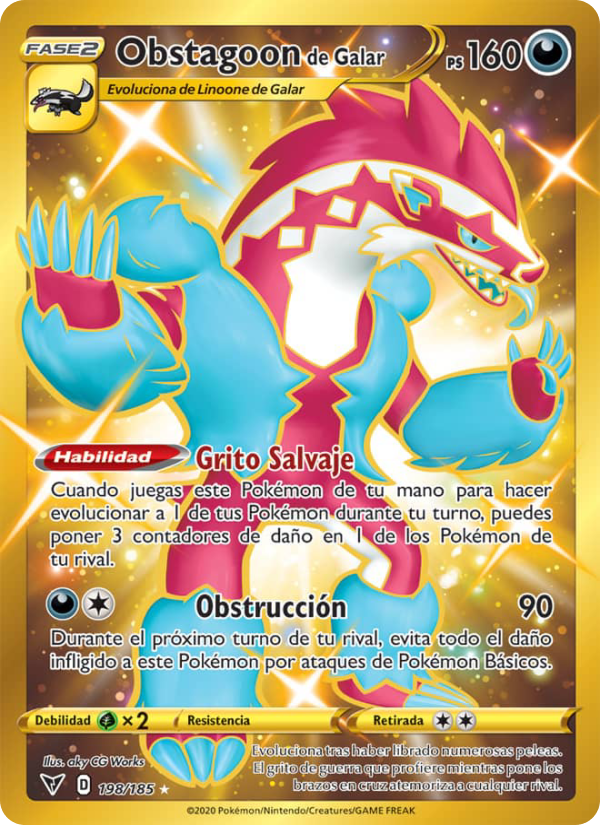 Obstagoon de Galar 198 — Voltaje Vívido (Spanish Pokémon TCG card)