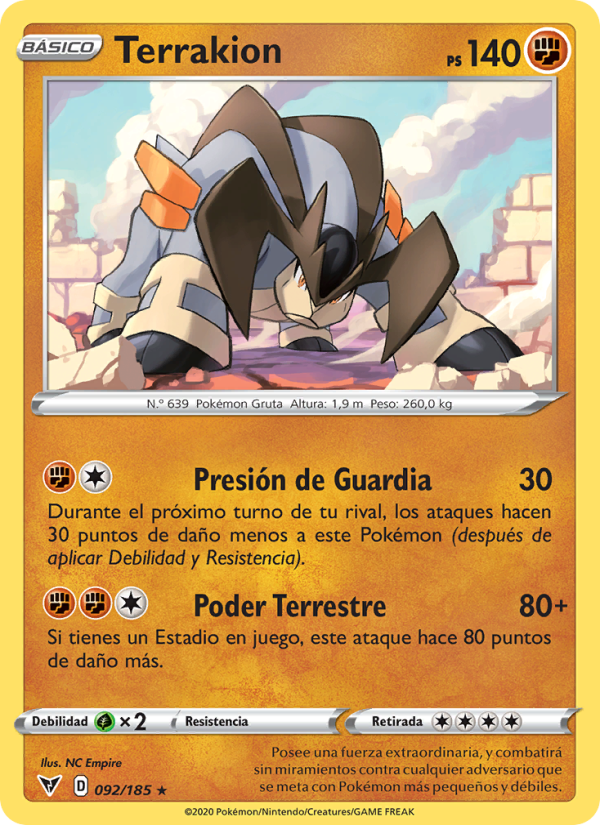 Terrakion 92 — Voltaje Vívido (Spanish Pokémon TCG card)