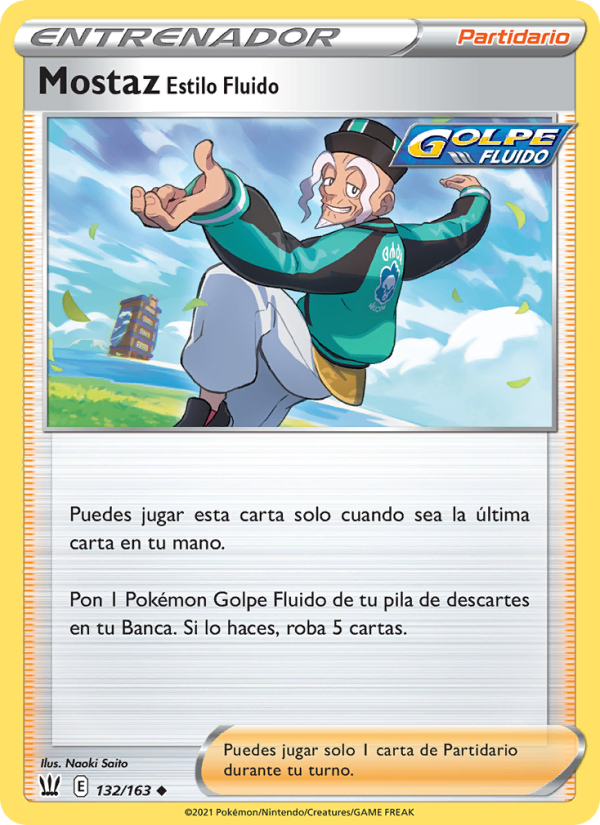 Mostaz Estilo Fluido 132 — Estilos de Combate (Spanish Pokémon TCG card)