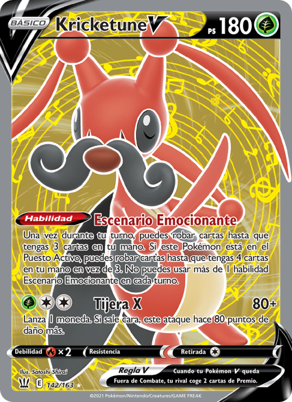 Kricketune V 142 — Estilos de Combate (Spanish Pokémon TCG card)