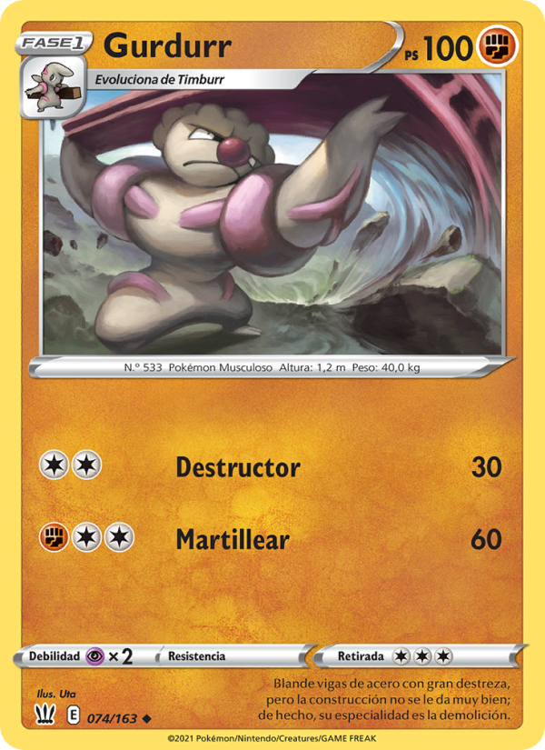 Gurdurr 74 — Estilos de Combate (Spanish Pokémon TCG card)