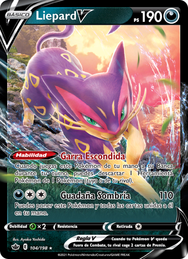 Liepard V 104 — Reinado Escalofriante (Spanish Pokémon TCG card)