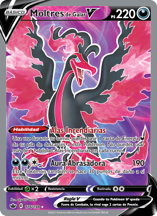Moltres de Galar V 176 — Reinado Escalofriante (Spanish Pokémon TCG card)