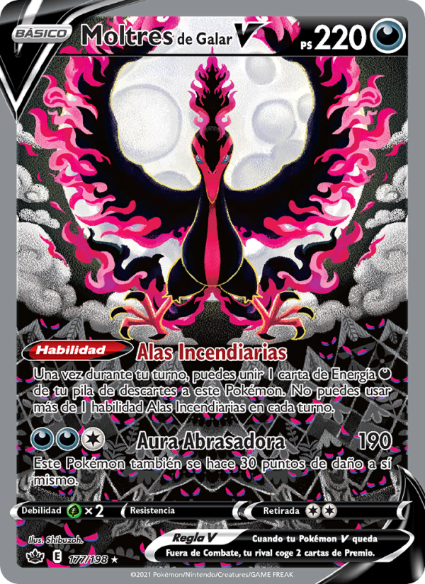 Moltres de Galar V 177 — Reinado Escalofriante (Spanish Pokémon TCG card)