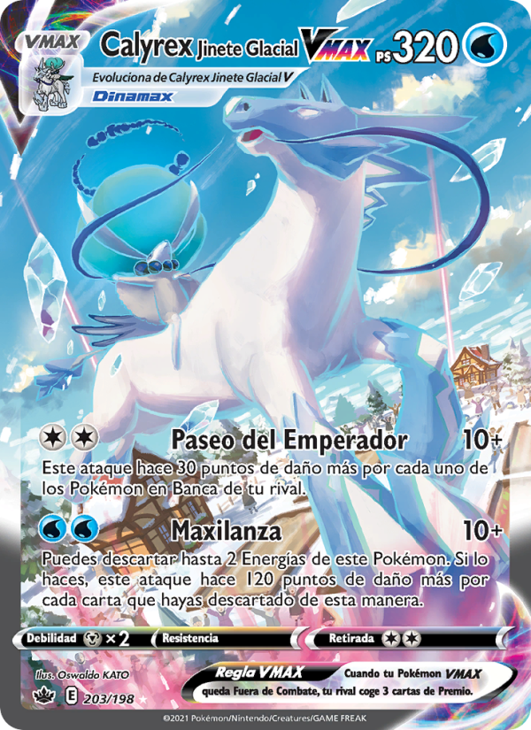 Calyrex Jinete Glacial VMAX 203 — Reinado Escalofriante (Spanish Pokémon TCG card)