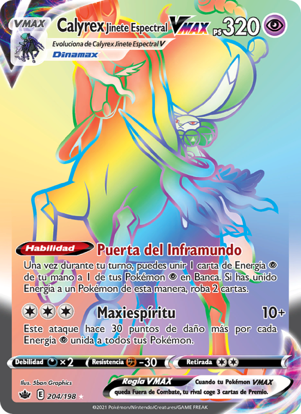 Calyrex Jinete Espectral VMAX 204 — Reinado Escalofriante (Spanish Pokémon TCG card)