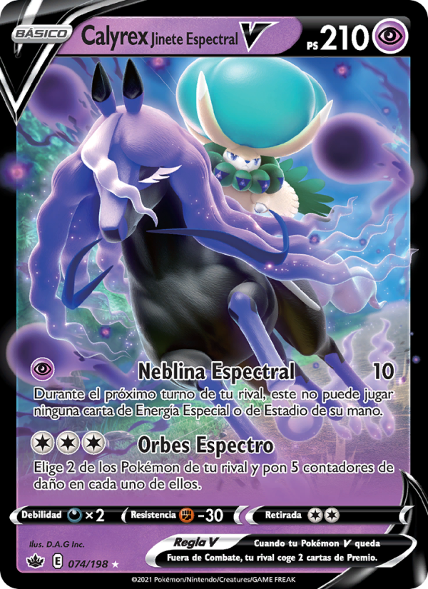 Calyrex Jinete Espectral V 74 — Reinado Escalofriante (Spanish Pokémon TCG card)