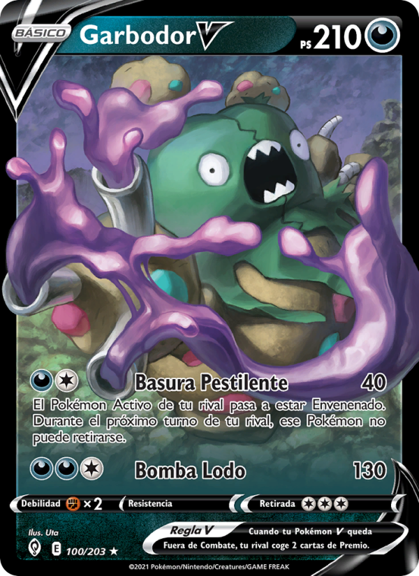 Garbodor V 100 — Cielos Evolutivos (Spanish Pokémon TCG card)