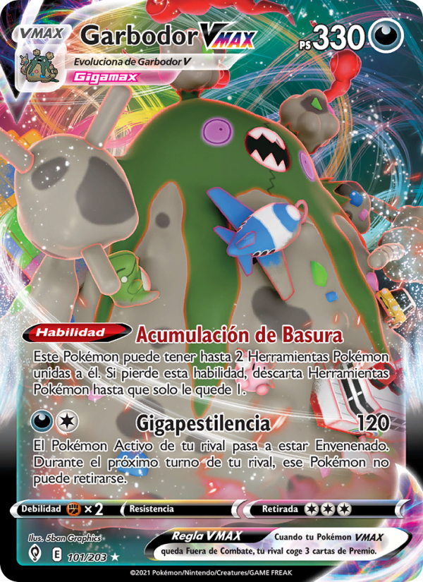 Garbodor VMAX 101 — Cielos Evolutivos (Spanish Pokémon TCG card)