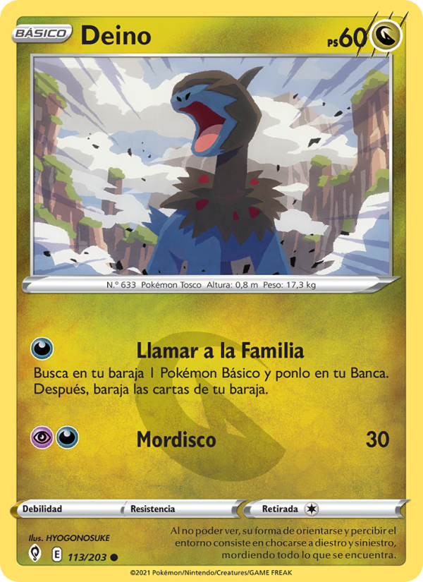 Deino 113 — Cielos Evolutivos (Spanish Pokémon TCG card)