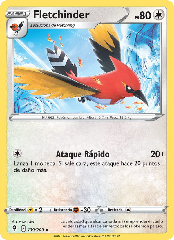 Fletchinder 139 — Cielos Evolutivos (Spanish Pokémon TCG card)
