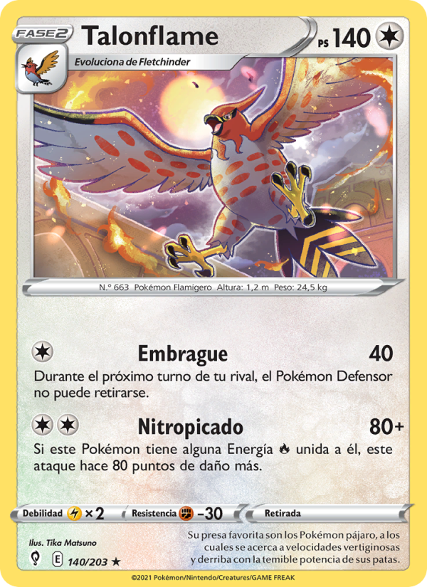 Talonflame 140 — Cielos Evolutivos (Spanish Pokémon TCG card)