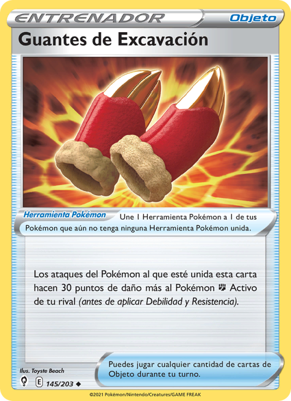 Guantes de Excavación 145 — Cielos Evolutivos (Spanish Pokémon TCG card)