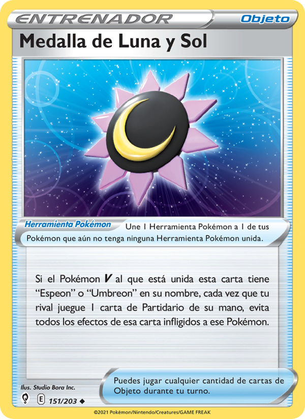 Medalla de Luna y Sol 151 — Cielos Evolutivos (Spanish Pokémon TCG card)