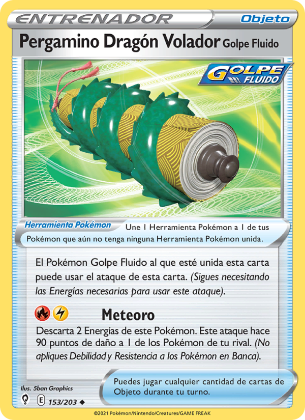 Pergamino Dragón Volador Golpe Fluido 153 — Cielos Evolutivos (Spanish Pokémon TCG card)