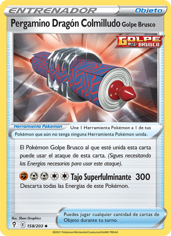 Pergamino Dragón Colmilludo Golpe Brusco 158 — Cielos Evolutivos (Spanish Pokémon TCG card)