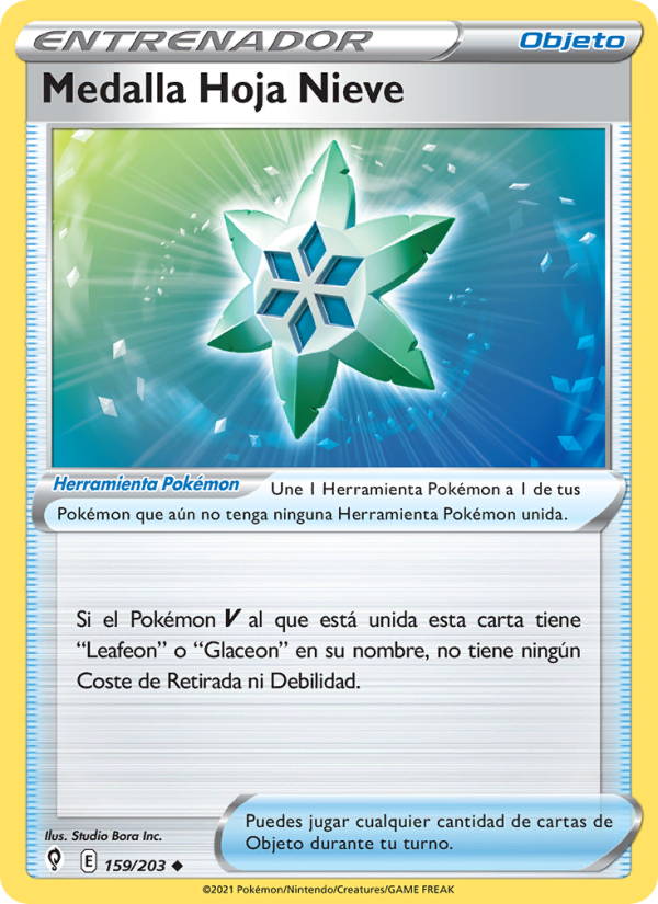 Medalla Hoja Nieve 159 — Cielos Evolutivos (Spanish Pokémon TCG card)