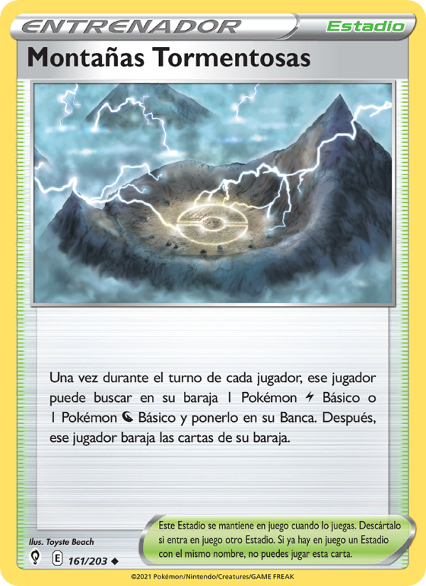 Montañas Tormentosas 161 — Cielos Evolutivos (Spanish Pokémon TCG card)