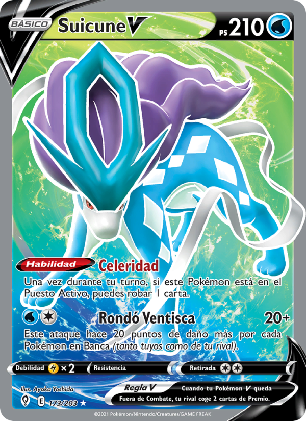 Suicune V 173 — Cielos Evolutivos (Spanish Pokémon TCG card)