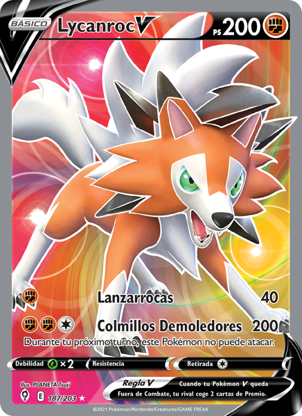 Lycanroc V 187 — Cielos Evolutivos (Spanish Pokémon TCG card)