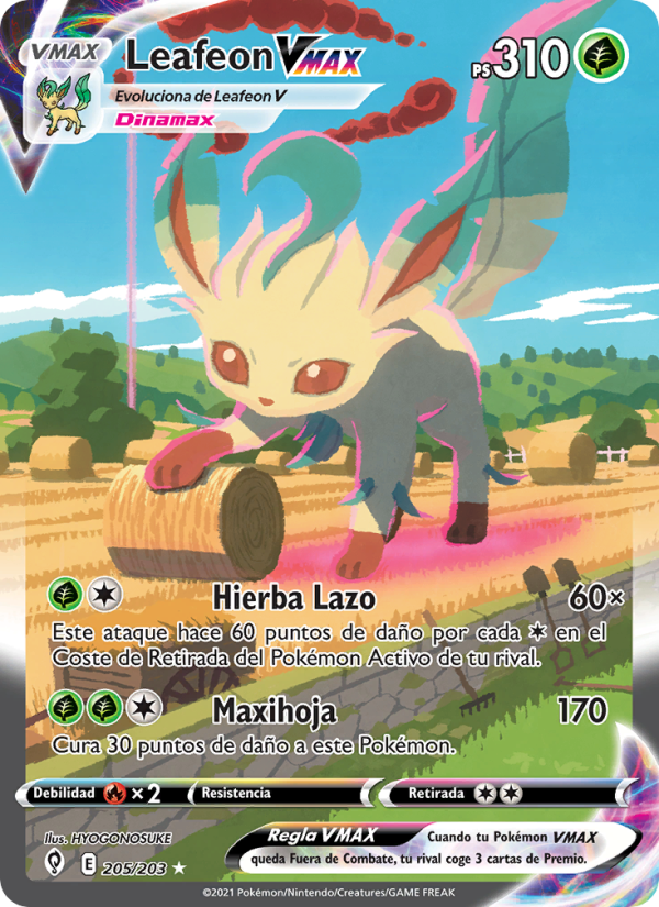 Leafeon VMAX 205 — Cielos Evolutivos (Spanish Pokémon TCG card)