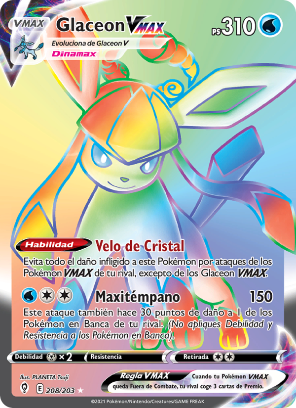 Glaceon VMAX 208 — Cielos Evolutivos (Spanish Pokémon TCG card)
