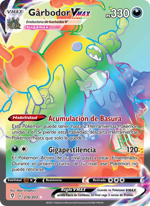 Garbodor VMAX 216 — Cielos Evolutivos (Spanish Pokémon TCG card)