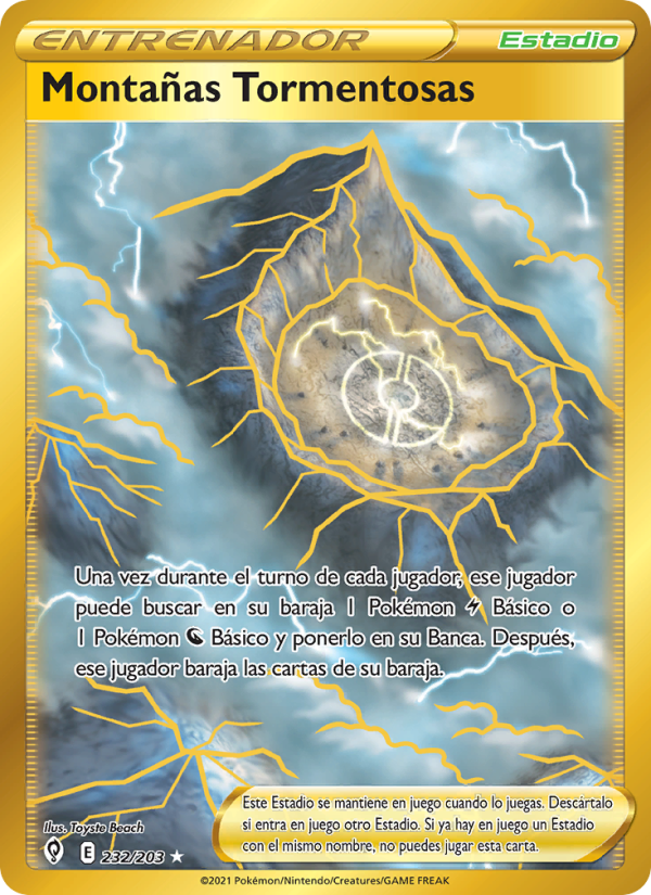 Montañas Tormentosas 232 — Cielos Evolutivos (Spanish Pokémon TCG card)