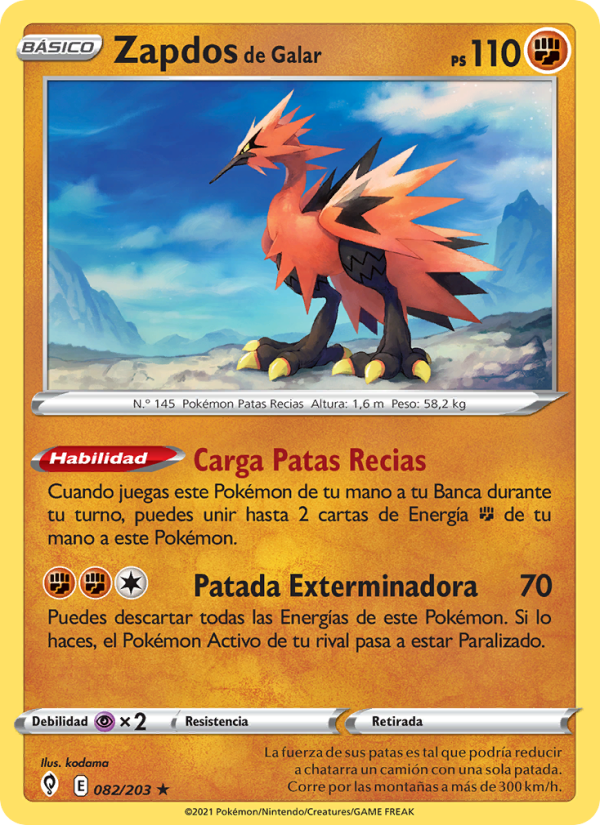 Zapdos de Galar 82 — Cielos Evolutivos (Spanish Pokémon TCG card)