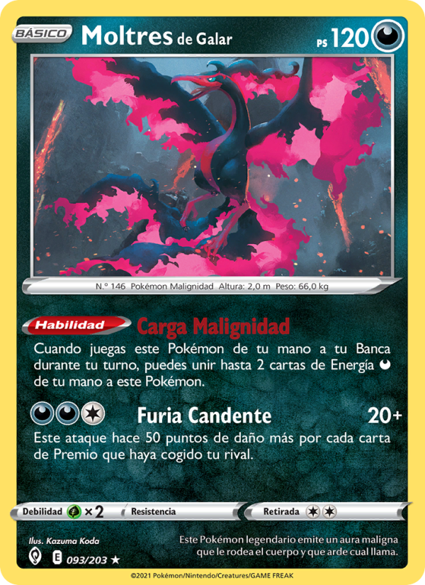 Moltres de Galar 93 — Cielos Evolutivos (Spanish Pokémon TCG card)