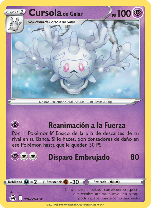 Cursola de Galar 118 — Golpe Fusión (Spanish Pokémon TCG card)