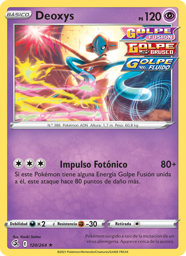 Deoxys 120 — Golpe Fusión (Spanish Pokémon TCG card)