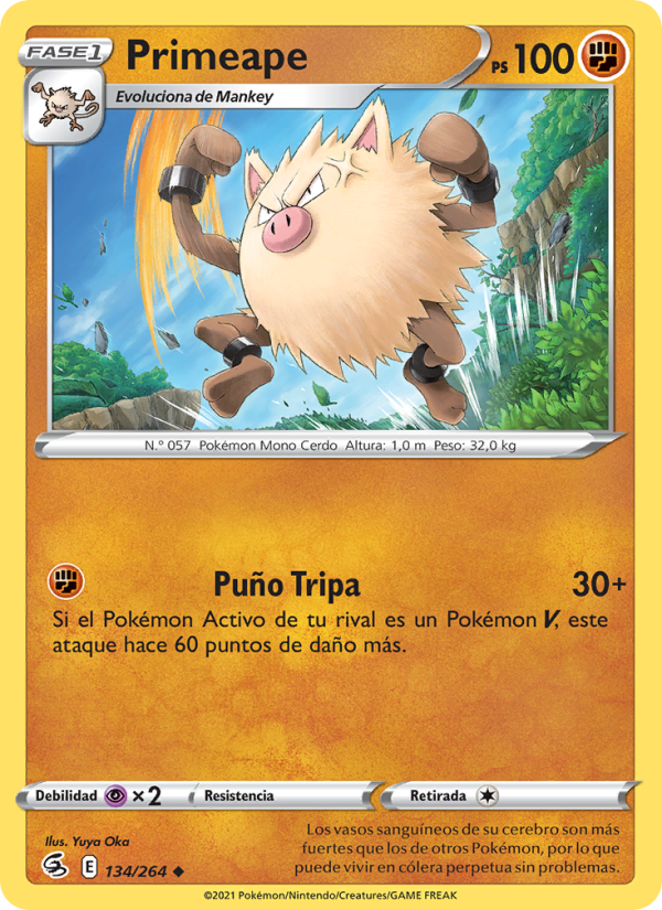 Primeape 134 — Golpe Fusión (Spanish Pokémon TCG card)