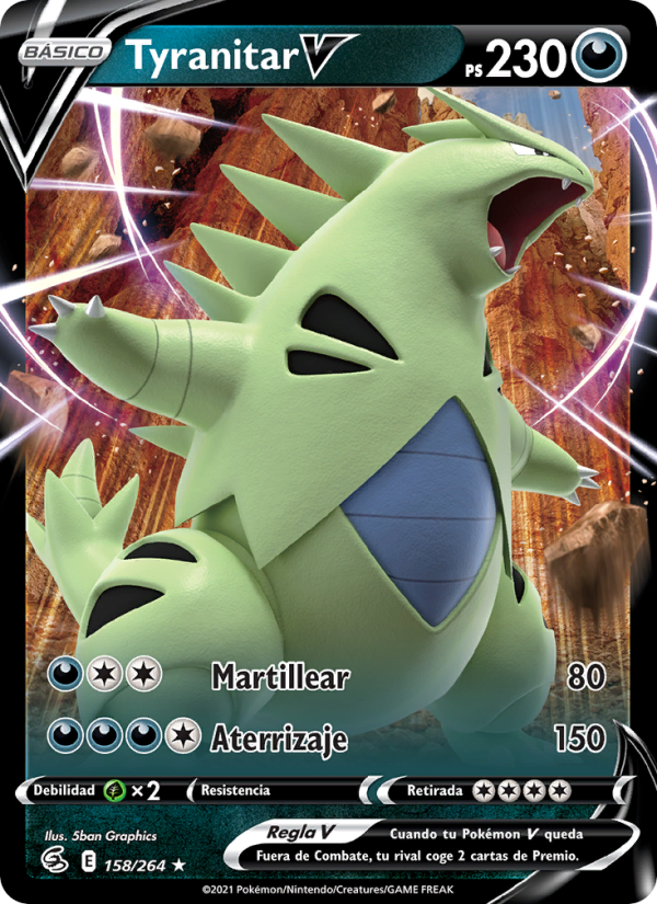 Tyranitar V 158 — Golpe Fusión (Spanish Pokémon TCG card)