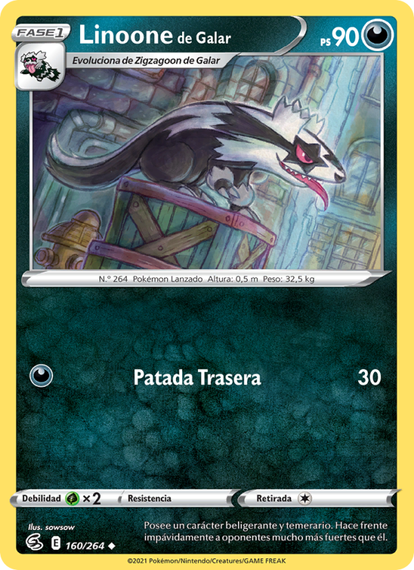 Linoone de Galar 160 — Golpe Fusión (Spanish Pokémon TCG card)