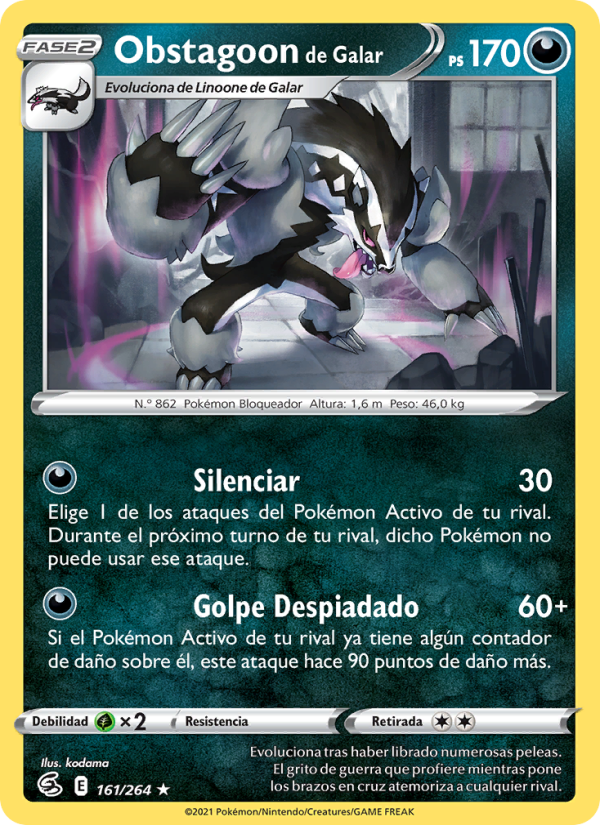 Obstagoon de Galar 161 — Golpe Fusión (Spanish Pokémon TCG card)