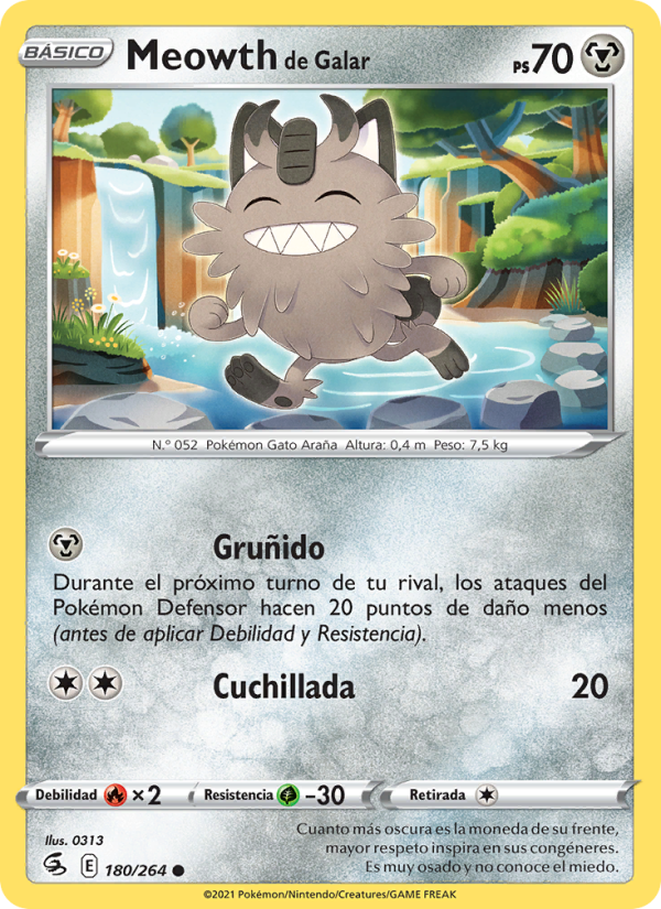Meowth de Galar 180 — Golpe Fusión (Spanish Pokémon TCG card)