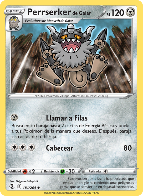 Perrserker de Galar 181 — Golpe Fusión (Spanish Pokémon TCG card)
