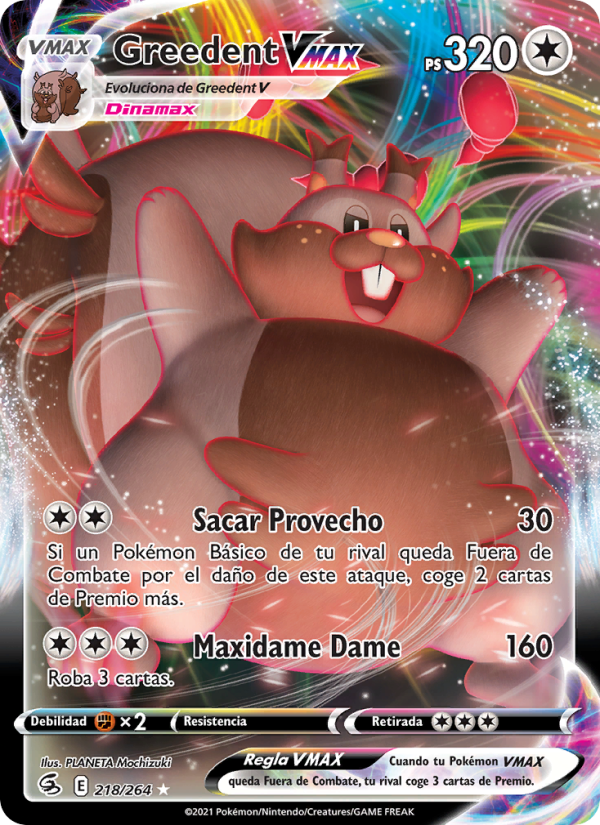 Greedent VMAX 218 — Golpe Fusión (Spanish Pokémon TCG card)