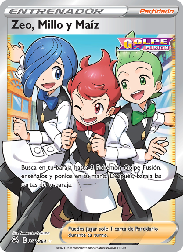 Zeo, Millo y Maíz 258 — Golpe Fusión (Spanish Pokémon TCG card)